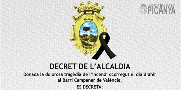 L'Alcaldia de Picanya decreta tres dies de dol oficial i suspensió d'activitats falleres