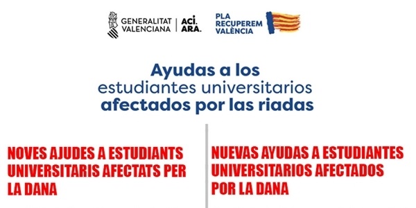 Ajudes a estudiants universitaris afectats per la DANA